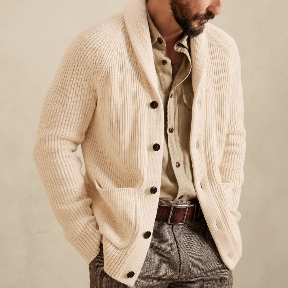 Banana Republic Organic Cotton Shawl-Collar Ribbed Cardigan - Large Tall